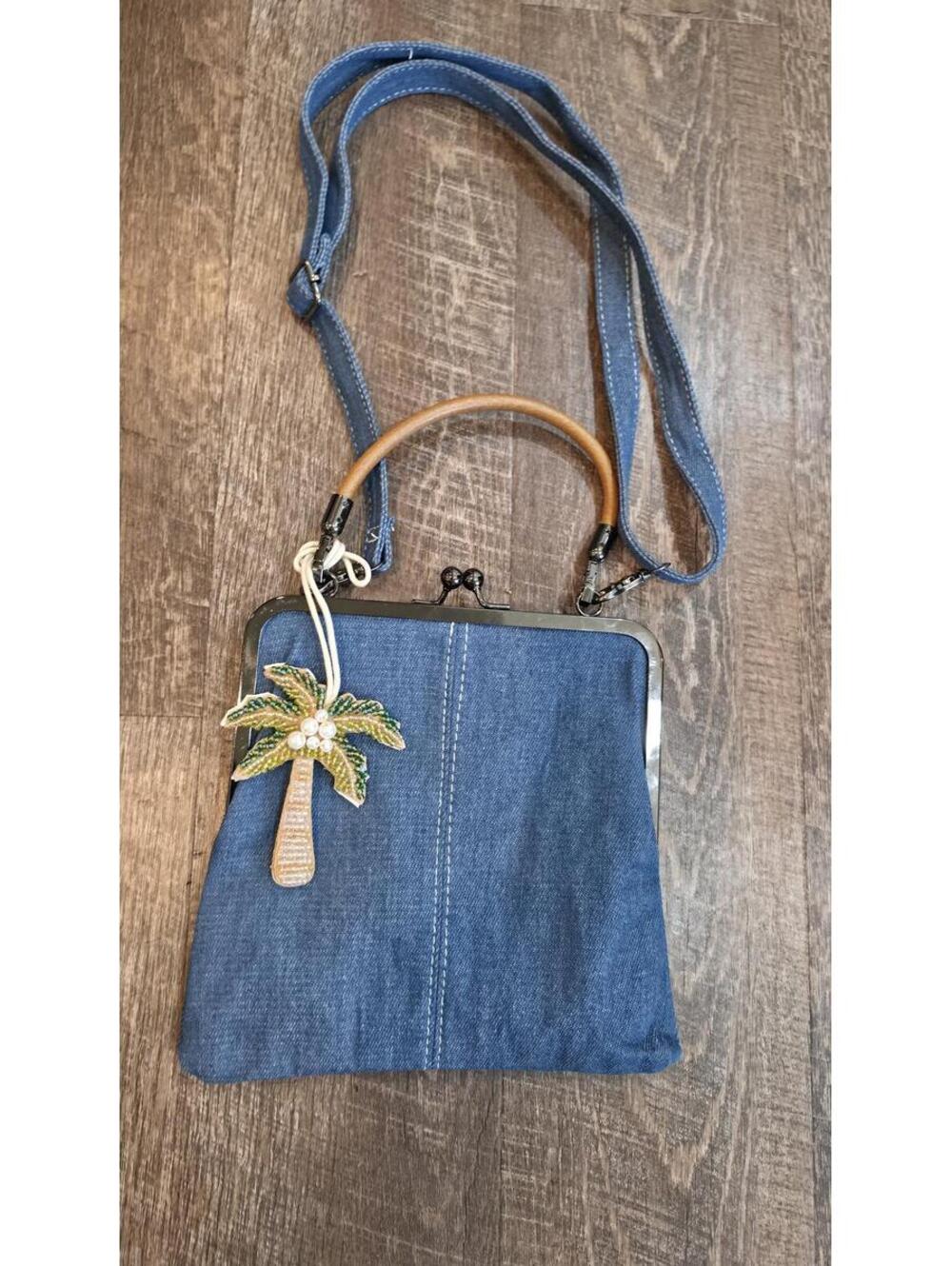 Blue Crossbody Bag Palm Tree Bag Charm
